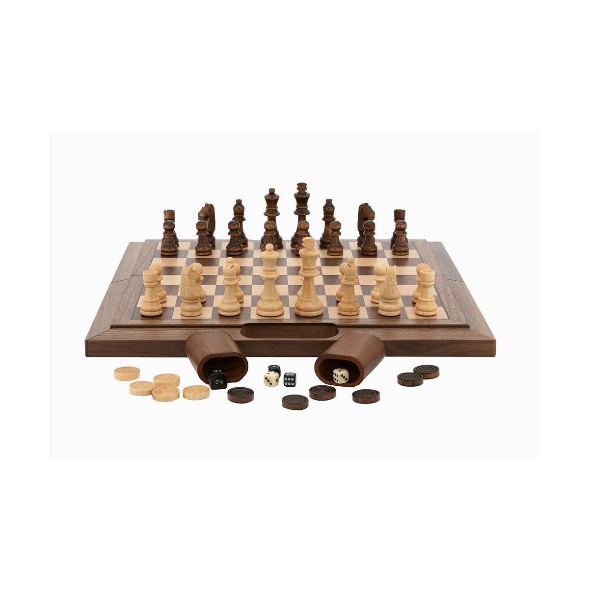 Dal Rossi Chess / Checkers / Backgammon Folding Walnut 16 Inch