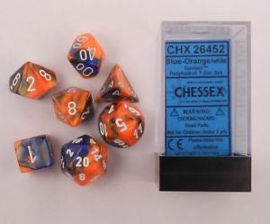 Chessex - Gemini Polyhedral 7-Die Set - Blue Orange/White (CHX26452)