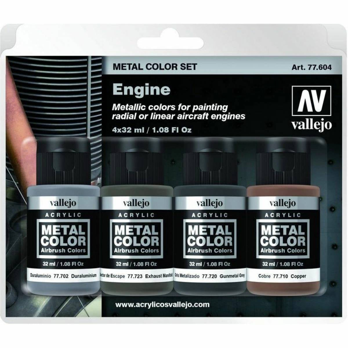 Vallejo Metal Colour - Engine 4 Colour Acrylic Paint Set (AV77604)