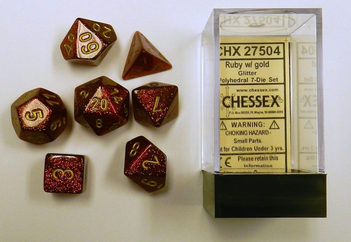 Chessex - Glitter Polyhedral 7-Die Set - Ruby/Gold (CHX27504)