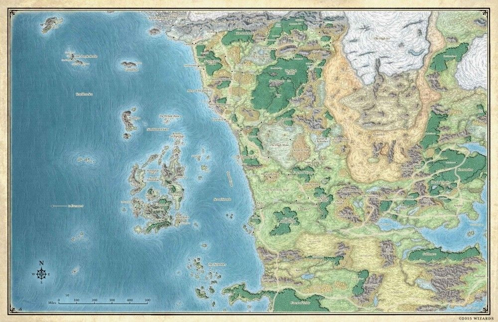 Dungeons &amp; Dragons Sword Coast Adventures Guide Faerun Map