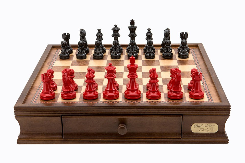 Dal Rossi Italy Chess Box With Drawers 16 With French Lardy Black/Red 85mm Chessmen