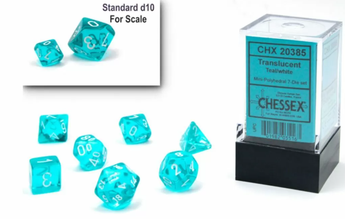 Chessex - Translucent Mini Teal/White 7-Die Set (CHX 20385)