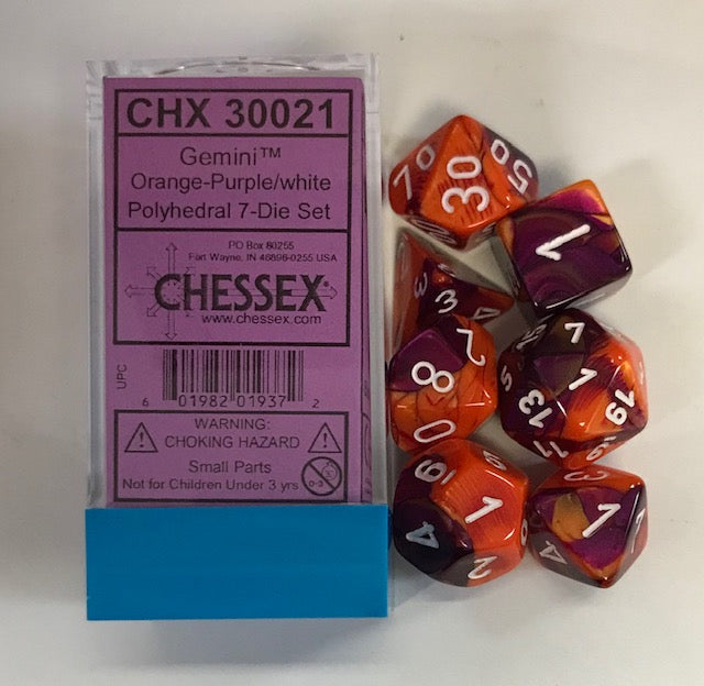Chessex - Gemini Polyhedral 7-Die Set - Orange Purple/White (CHX30021)
