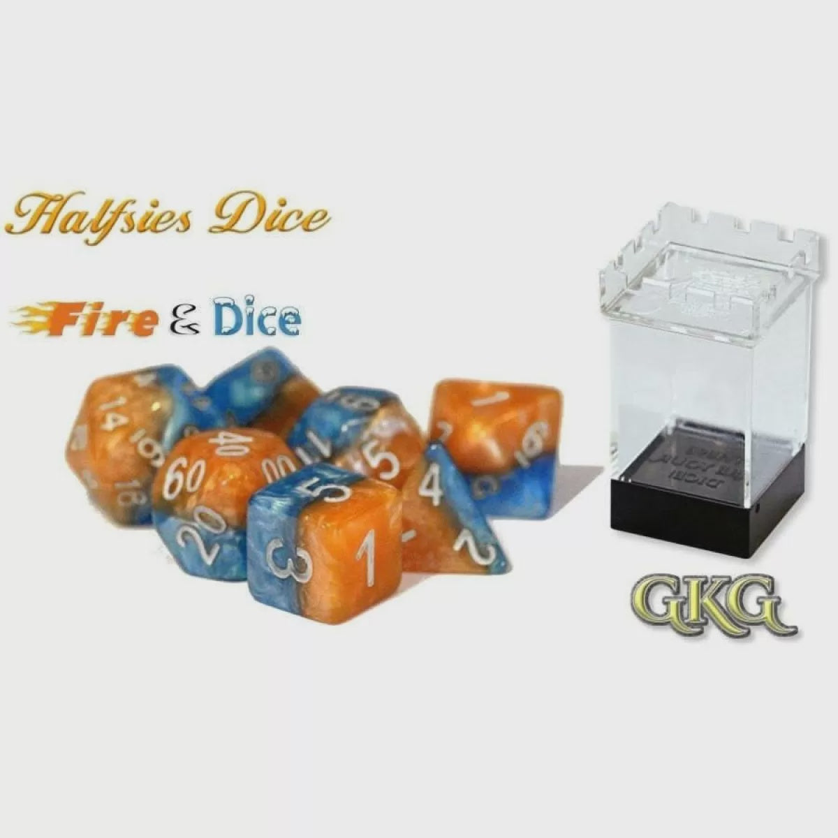 Halfsies Dice Fire &amp; Dice with Upgraded Dice Case