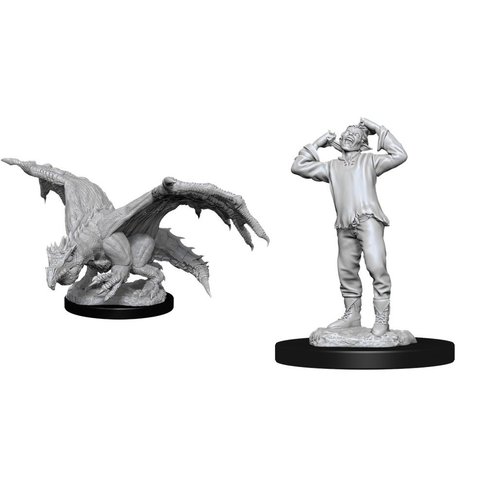Dungeons &amp; Dragons - Nolzurs Marvelous Unpainted Miniatures Green Dragon Wyrmling and Afflicted Elf