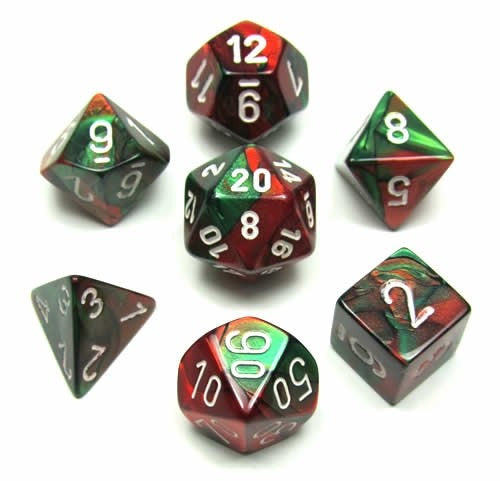 Chessex - Gemini Polyhedral 7-Die Set - Green Red/White (CHX26431)