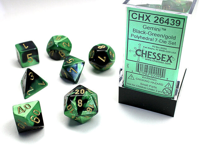 Chessex - Gemini Polyhedral 7-Die Set - Black Green/Gold (CHX26439)