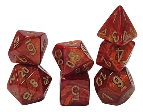 Chessex - Dice Sets: Scarab Mini-Polyhedral Scarlet / gold 7-Die Set