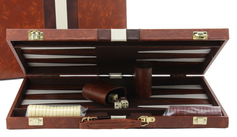 Deluxe Backgammon in Brown tan case 15