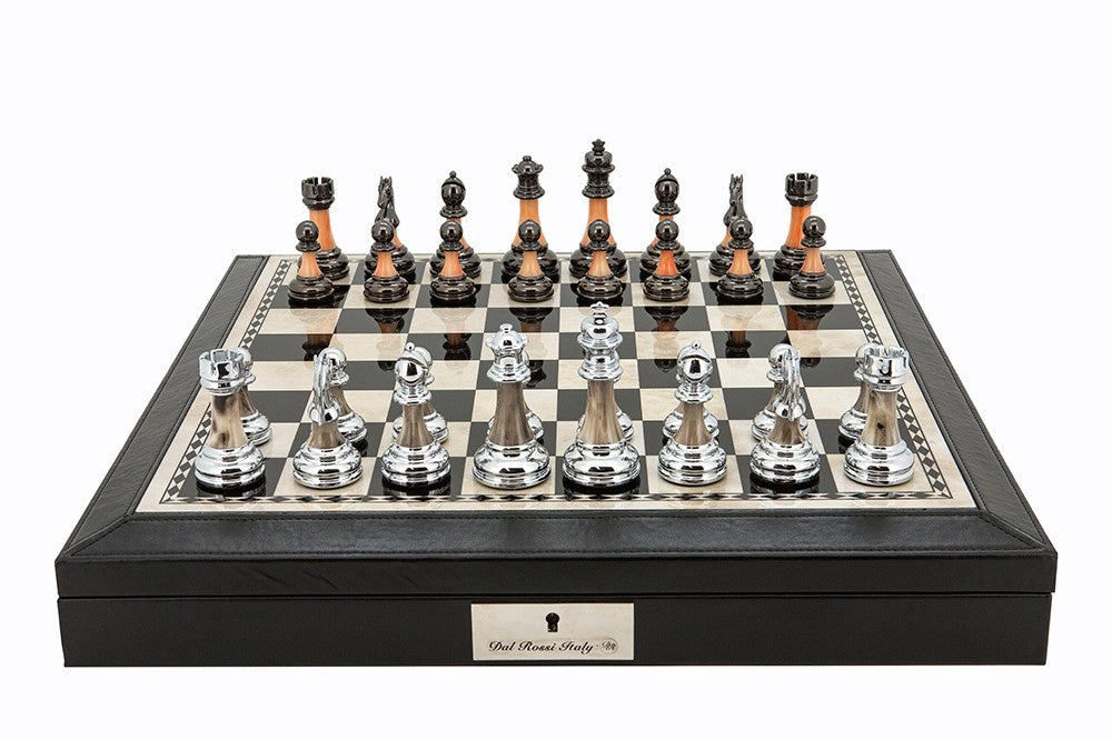 Dal Rossi Black Bevelled Metal Marble Chess Set