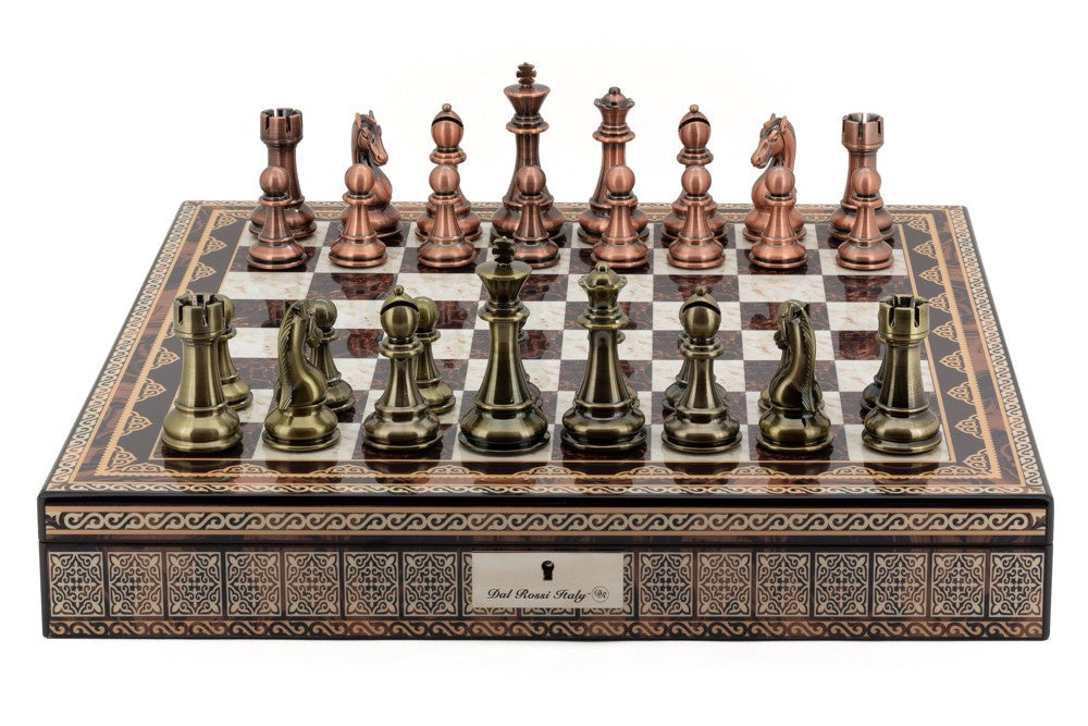 Mosaic Chess Board with Bronze/Copper Pieces
