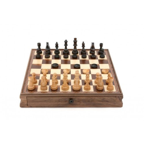 Dal Rossi Chess / Checkers Walnut Box with Drawers and Compartments 15