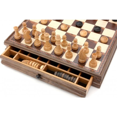 Dal Rossi Chess / Checkers Walnut Box with Drawers and Compartments 15