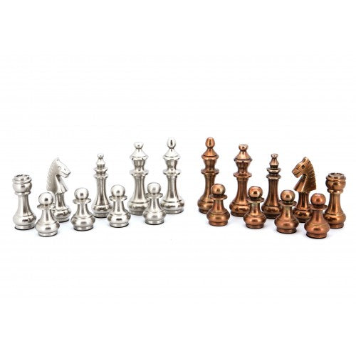 Dal Rossi Italy Chess Set Mahogany Shiny Finish 20? With Compartments Metal Dark Titanium and Silver chessmen 115mm