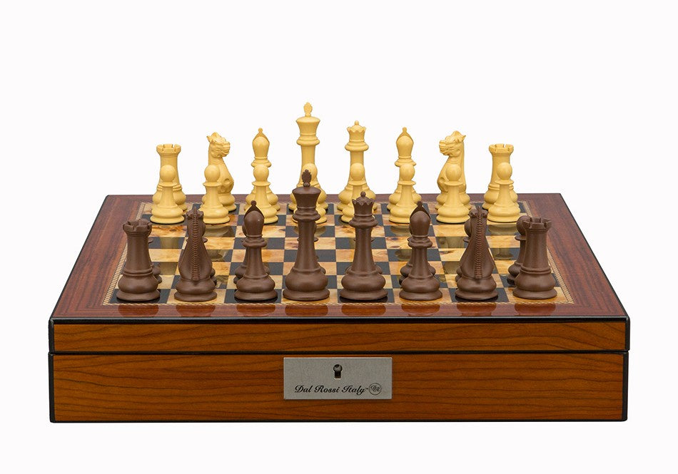Dal Rossi Italy Chess Set Walnut Shinny Finish 16? With Compartments With Queens Gambit Chessmen 90mm