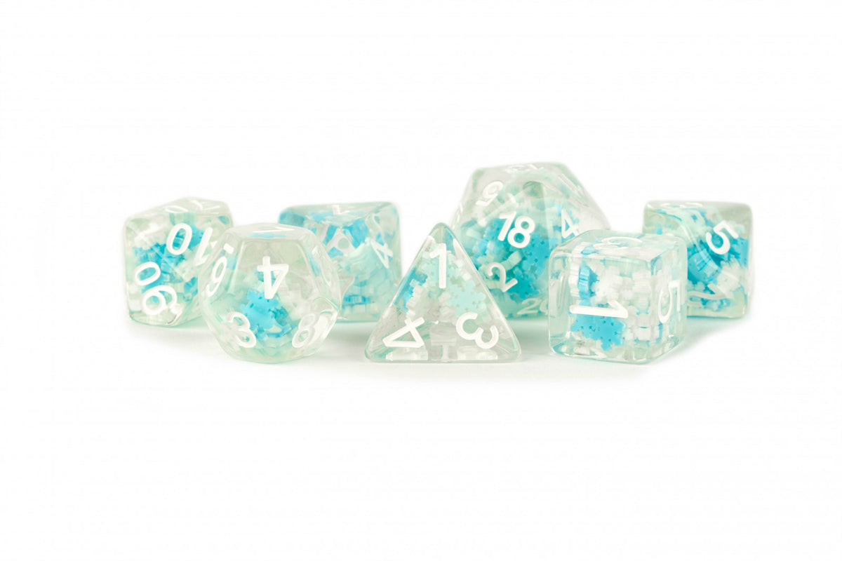 Metallic Dice Games - Resin 16mm Poly Dice Set - Snowflake Dice