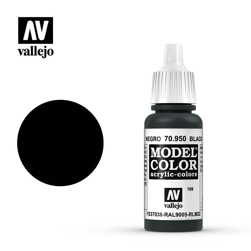 Vallejo Model Colour - Black 17ml Acrylic Paint (AV70950)