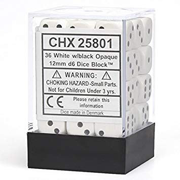 Chessex - Opaque 12mm D6 Set - White/Black (CHX25801)