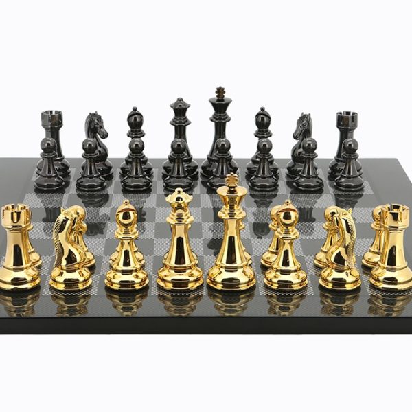 Dal Rossi 50cm Gold/Silver Pieces on Carbon Fibre Board - Chess Set