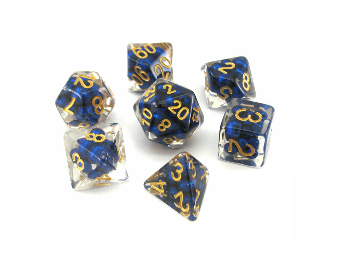 Metallic Dice Games - Resin Pearl Polyhedral Dice Set 16mm - Royal Blue With Gold Numbers