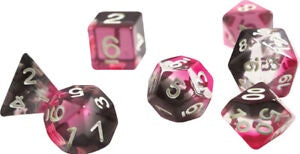 Sirius Dice - Pink Clear Black Resin Dice Set 7