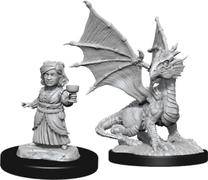 Dungeons &amp; Dragons - Nolzurs Marvelous Unpainted Miniatures Silver Dragon Wyrmling &amp; Female Halfling