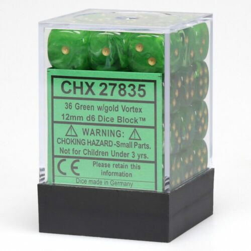 Chessex - Vortex 12mm D6 Set - Green/Gold (CHX27835)