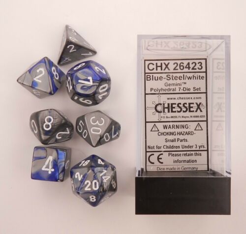 Chessex - Gemini Polyhedral 7-Die Set - Blue Steel/White (CHX26423)