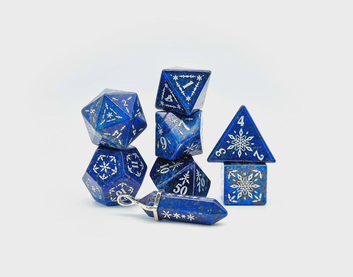 Level Up Dice - Snowflake Lapis Lazuli Polyhedral Dice Set