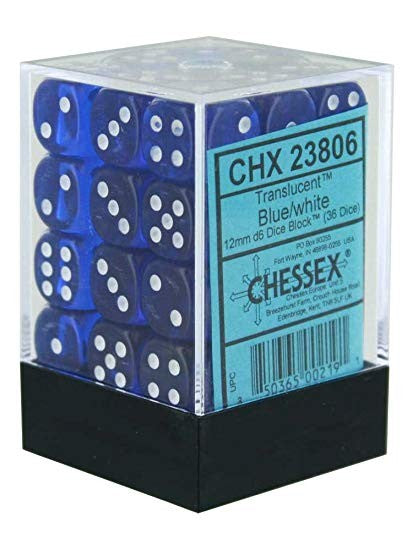 Chessex - Translucent 12mm D6 Set - Blue/White (CHX23806)