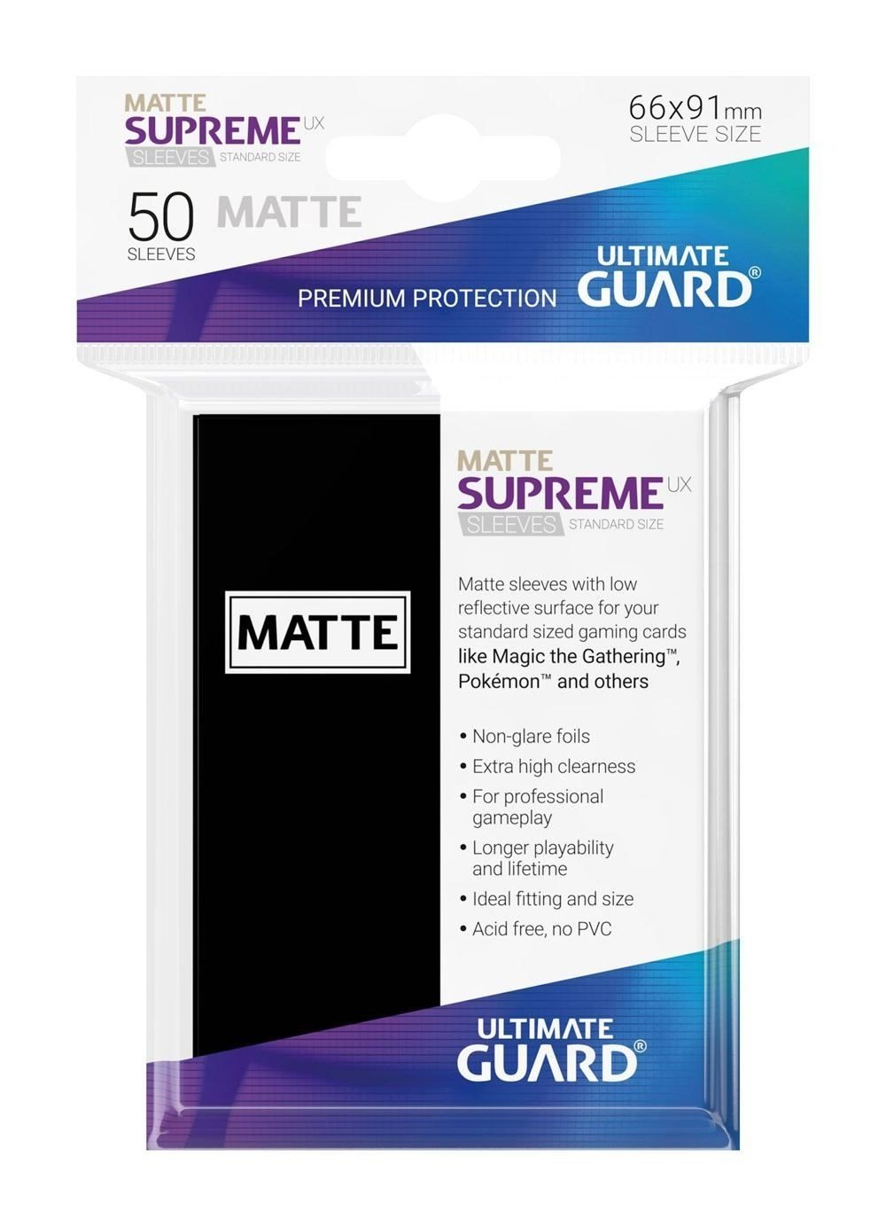 Ultimate Guard Supreme Ux Sleeves Standard Size Matte Black (50) - Good Games